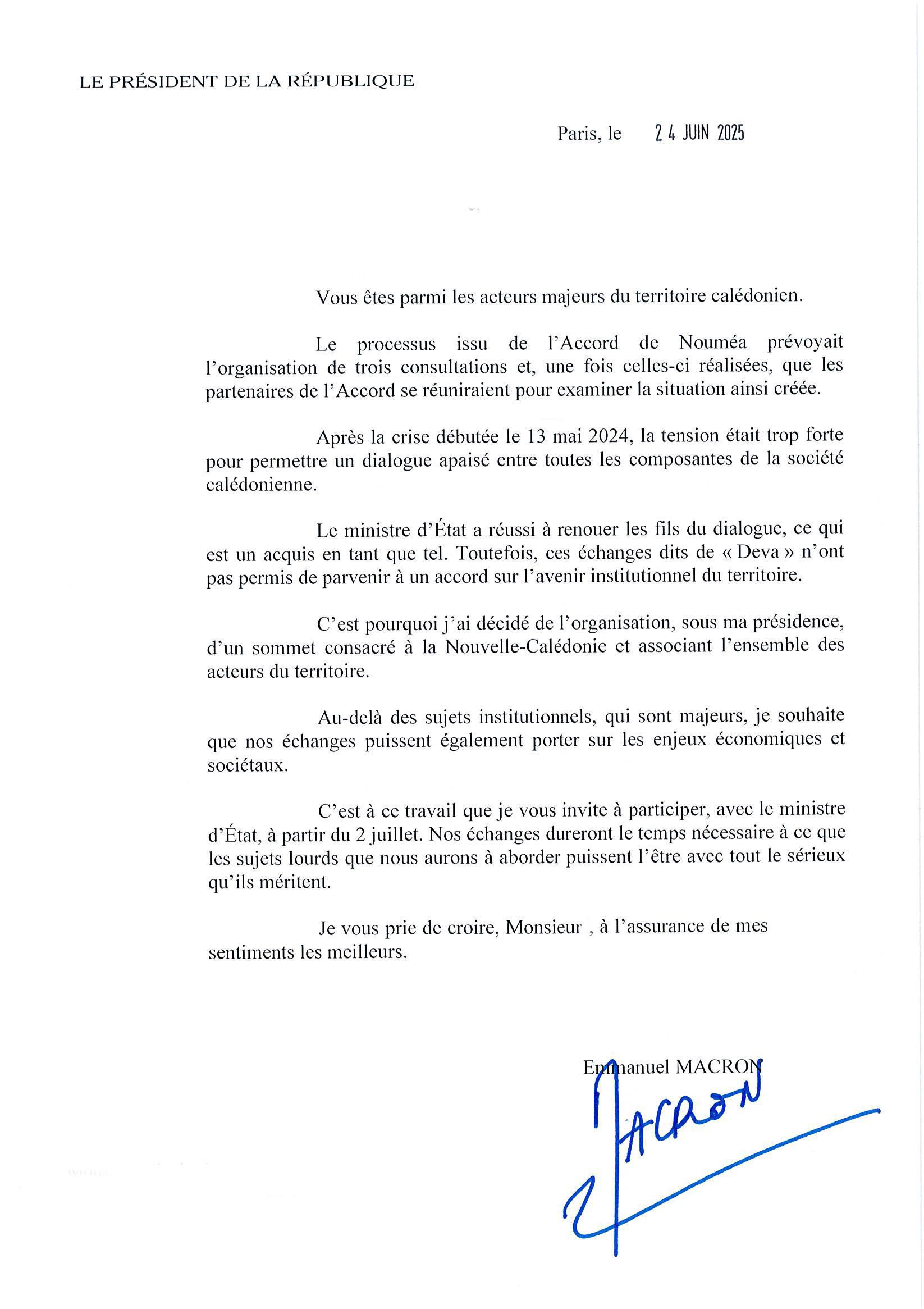 Lettre d'Emmanuel Macron